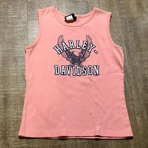Harley-Davidson Girl’s Early 2000s Pink Sz M Fitted Tank Top. Eagle Graphic EUC